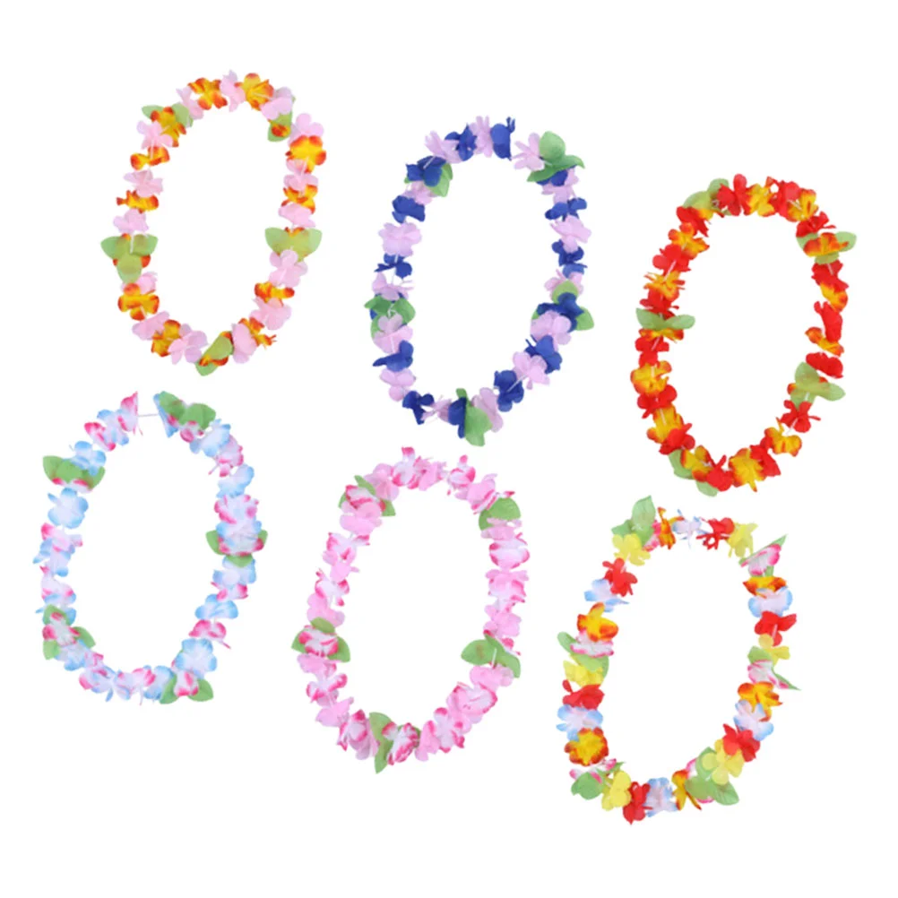 

6pcs Hawaiian Colorful Leis Artificial Flower Necklace Classic Garland Neck Loop Tropical Luau Party Birthday table tablecloth