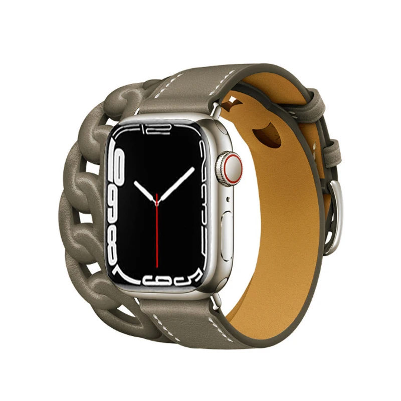Strap For Apple Watch band 44mm 40mm 45mm 41mm 38mm 42mm Gourmette Double Tour Genuine Leather bracelet iWatch serier 7 6 5 4 se