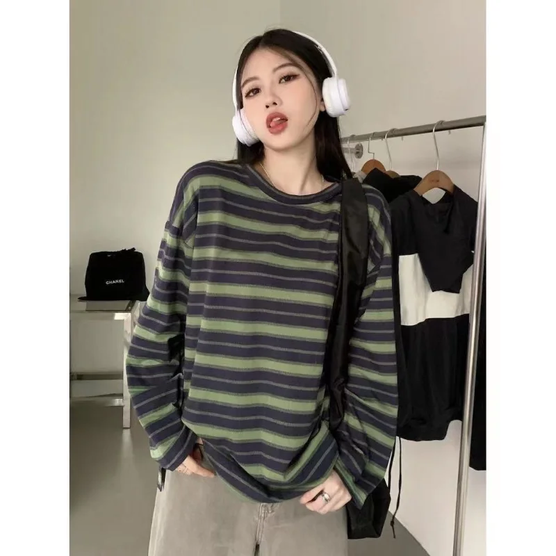 

HOUZHOU Harajuku Striped T-shirt Women Vintgae Oversized Korean Fashion Y2k Tops Aesthetic Long Sleeve Tees Casual Hippie Tshirt