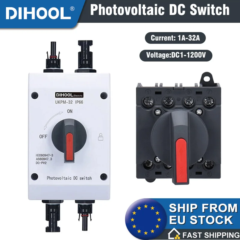 

Solar Photovoltaic Isolator DC Switch PV Disconnect DC Switch ON OFF 1000V 1200V 32A UKPM-32 Shipping From Europe IP66