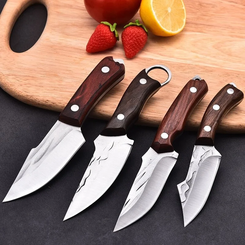 

Outdoor Knife Multifunctional Forged Hammer Pattern Hand Pickled Meat Knife Camping Portable Straight Knife Wildlife Defense