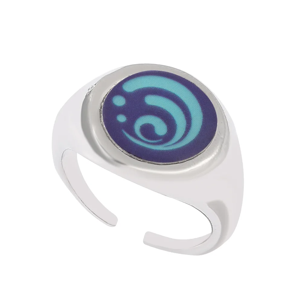 

Anime Genshin Impact Rings Eye Of God Water Wind Thunder Fire Rock Ice Stainless Steel Ring Cosplay Women Men