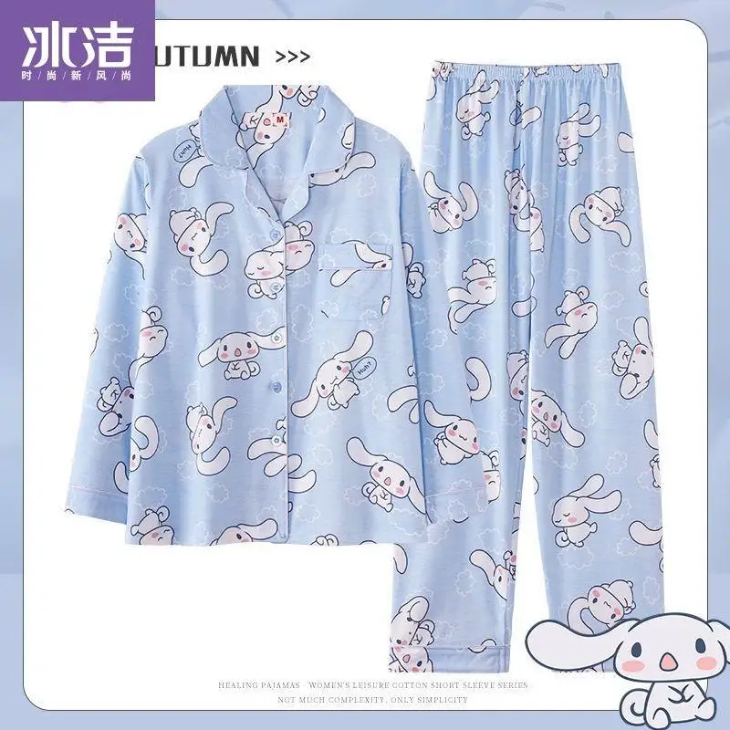 

Пижама Sanrio My Melody Cinnamoroll Женская, милая весенне-осенняя, новая, мультяшная, из хлопка, с длинными рукавами, Hello Kitty