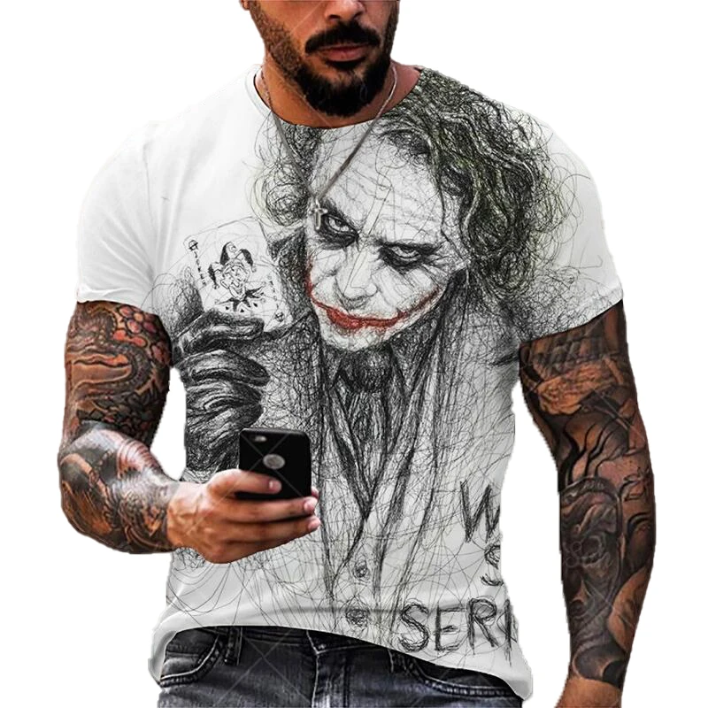 

Men's Summer Street 3D T-shirt Printed Fashion Short Sleeve Tees Evil Mask Extra Large Joker Pattern Men's T shirts Top Clothing