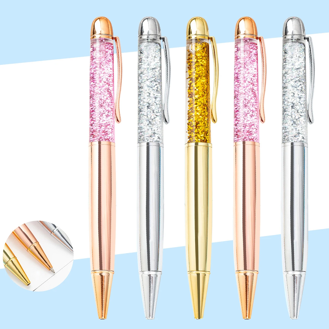

8PCS Ballpoint Pen School Supply Stationery Office Metal Quicksand Crystal