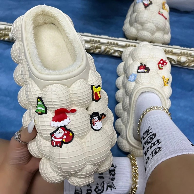 

Winter Explosion Style Plus Velvet Bubble Shoes Fashion Warm Men And Women Home Cotton Slippers Personality Lychee Cotton Shoes