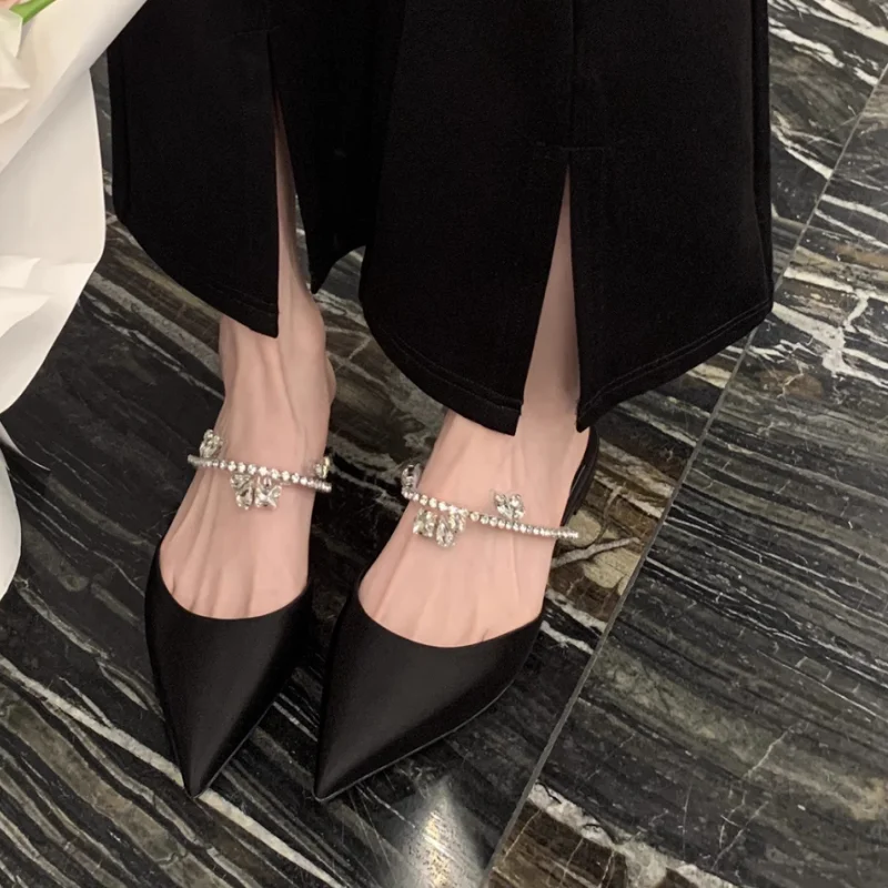 

Ladies Shoes 2023 Hot Sale Mules Women's Slippers Elegant Mature Party Slippers Women Crystal Pointed Toe Solid Shoes Female