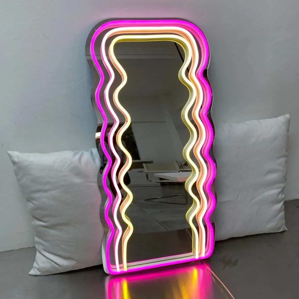 Изготовленная на заказ неоновая зеркальная волнистая вывеска неоновые огни