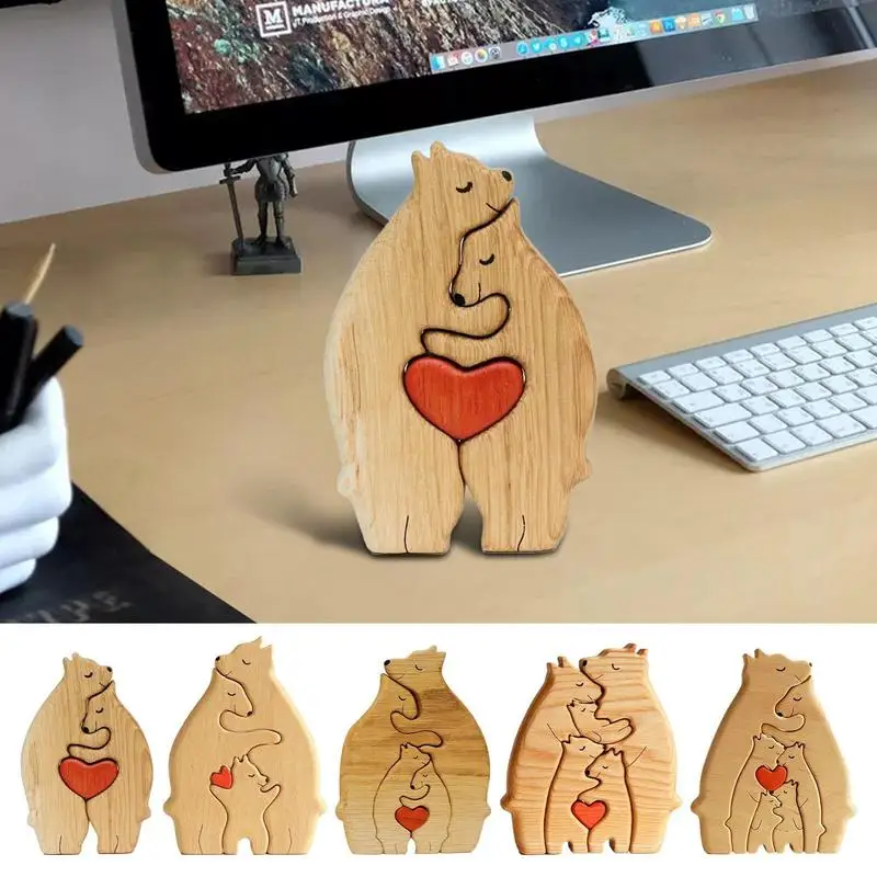 

Wooden Bear Family Jigsaw Puzzles Carved Wooden Bear Statue Bear Art Sculptures Desktop Ornament Home Decoration Gift For Family