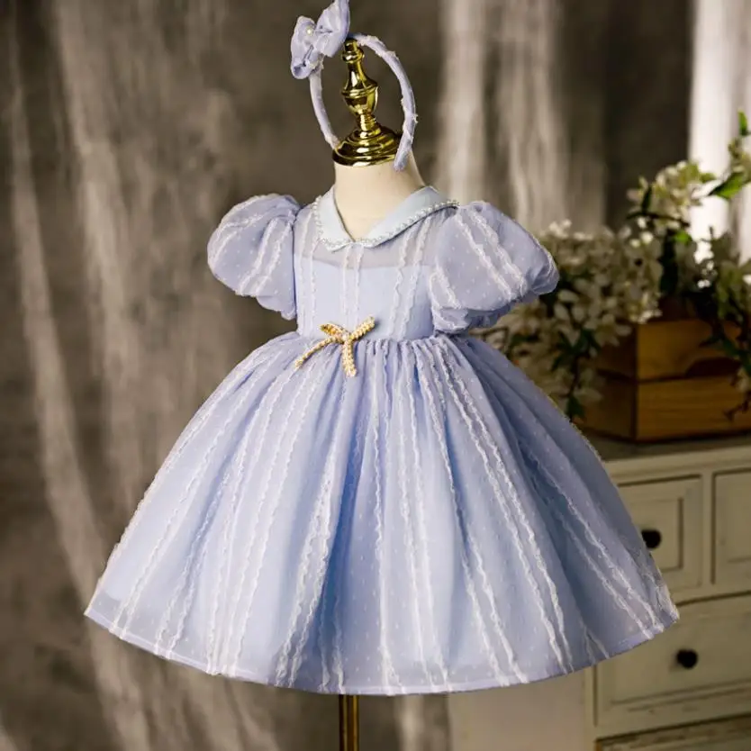 

Girls Spanish Vintage Lolita Princess Ball Gown Infant Bow Lace Beading Design Birthday Christening Girls Dress For Eid L1616