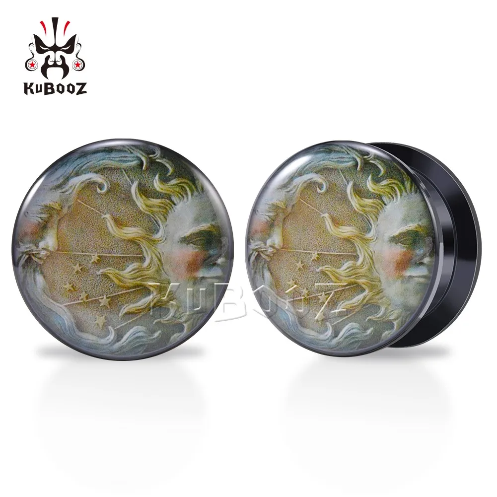 

KUBOOZ Fashionable Acrylic Sun Moon Ear Tunnels Plugs Body Piercing Jewelry Earring Gauges Expanders Stretchers 6-30mm 2PCS