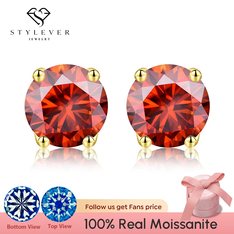 

Stylever 18k Gold 0.5-2ct Multicolor Red Moissanite Diamond Stud Earrings for Women 925 Sterling Silver Wedding Luxury Jewelry