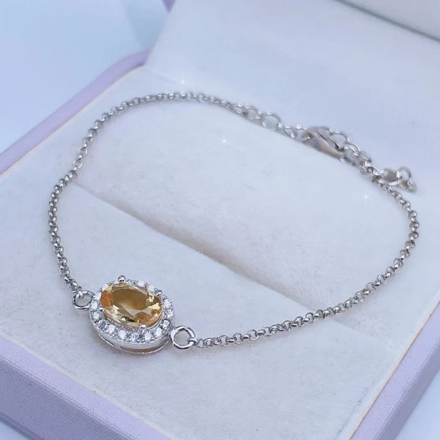 

Simple Crystal Bracelet for Daily Wear 2ct 7mm*9mm VVS Grade Natural Citrine Bracelet 925 Silver Citrine Jewelry