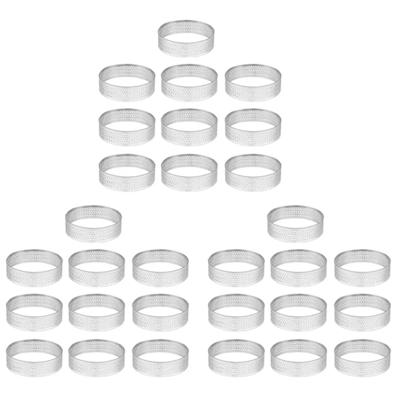 

30 Pack Stainless Steel Tart Ring Heat-Resistant Perforated Cake Mousse Ring Round Ring Baking Doughnut Tools 8cm