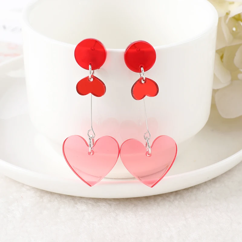 

1Pair Cute Heart Woman Dangle Earrings Stud Earrings Acrylic Jewelry For Girl Festival Birthday Gift