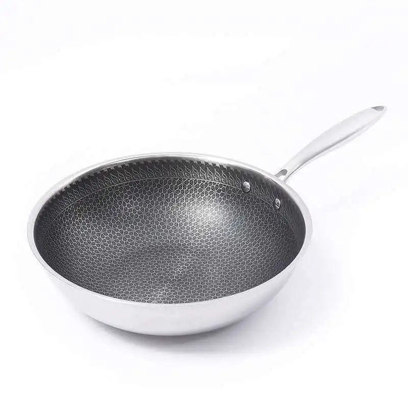 

32cm/34cm Nonstick Wok 304 Full Stainless Steel Wok No Fume Coating-Free Gift Cookware