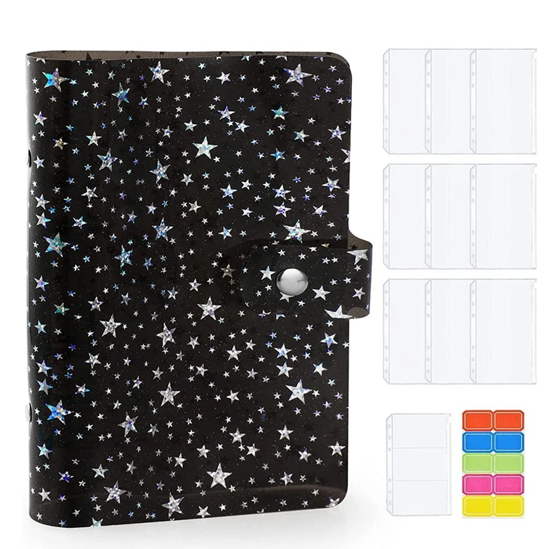 

11Pcs A6 Budget Binder PVC 6 Ring Refillable Binder Cover With 9 Binder Pockets/1 Binder Card / 1 Label