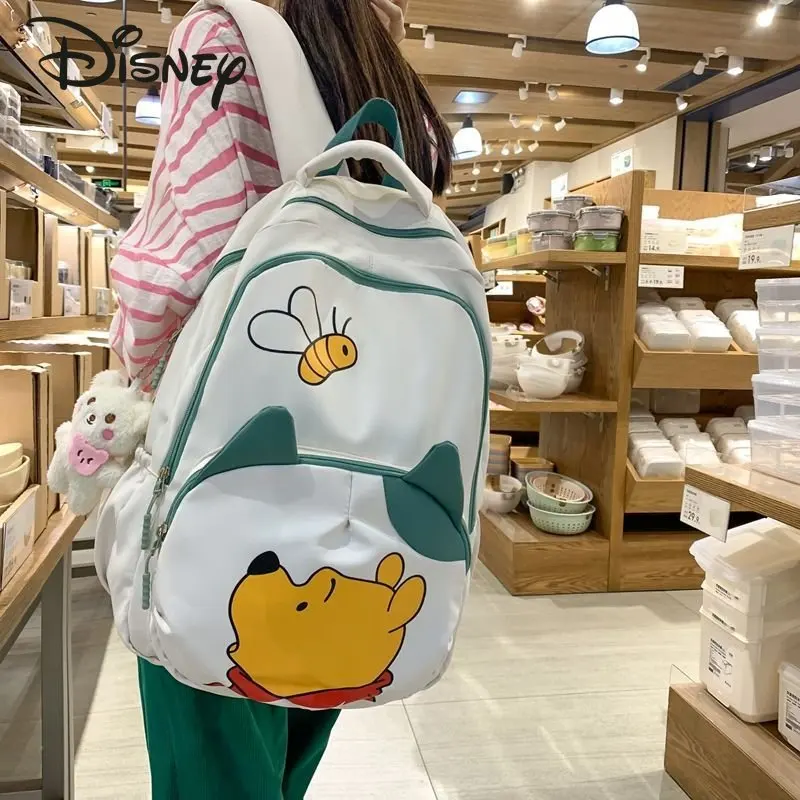Disney New Women's Backpack Fashion High Quality Nylon Student Backpack Cartoon Simple Large Capacity Portable Travel Bag
