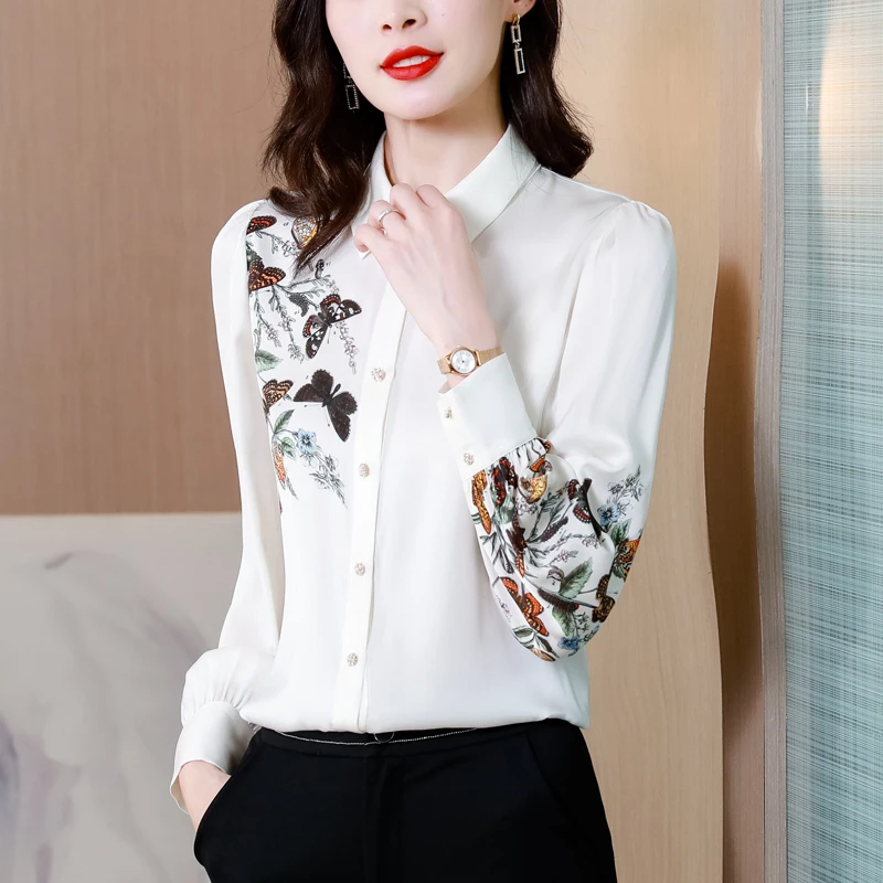 

Fashion Lapel Printed All-match Folds Asymmetrical Shirt Women's Clothing 2023 Spring Summer New Casual Tops Office Lady Blouse