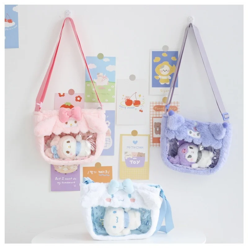 

Cartoon Sanrios My Melody Kuromi Cinnamoroll Plush Doll Lolita JK Itabag Kawaii Inclined Shoulder Bag Cute Storage Bag Girl Gift