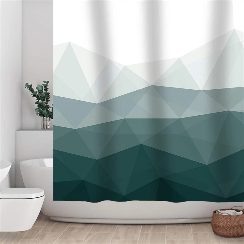 

Geometric Blue Shower Curtain Liner Popular Waterproof Fabric Shower Curtain Bathroom Decor Contemporary Bath Curtain with Hooks
