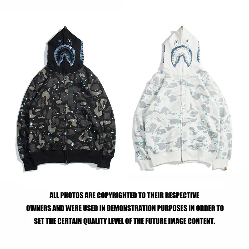

Классическая камуфляжная Толстовка Bape Shark с вышивкой из 100% хлопка, новинка, Высококачественная спортивная куртка на молнии для мужчин и жен...
