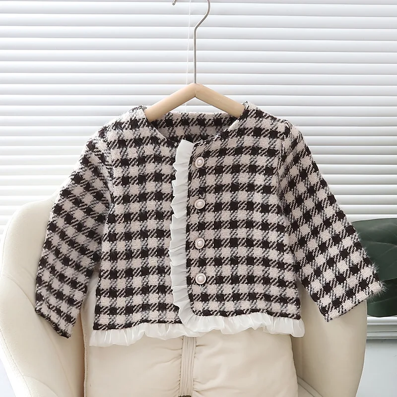 

Осень 2023, модная клетчатая куртка для девочек, Детское пальто, верхняя одежда