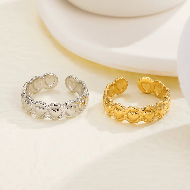 

GD French Gold rings with Heart Logo 316L Stainless Steel for Women Gift 18 K Layered Zirconia Rings Jewelry