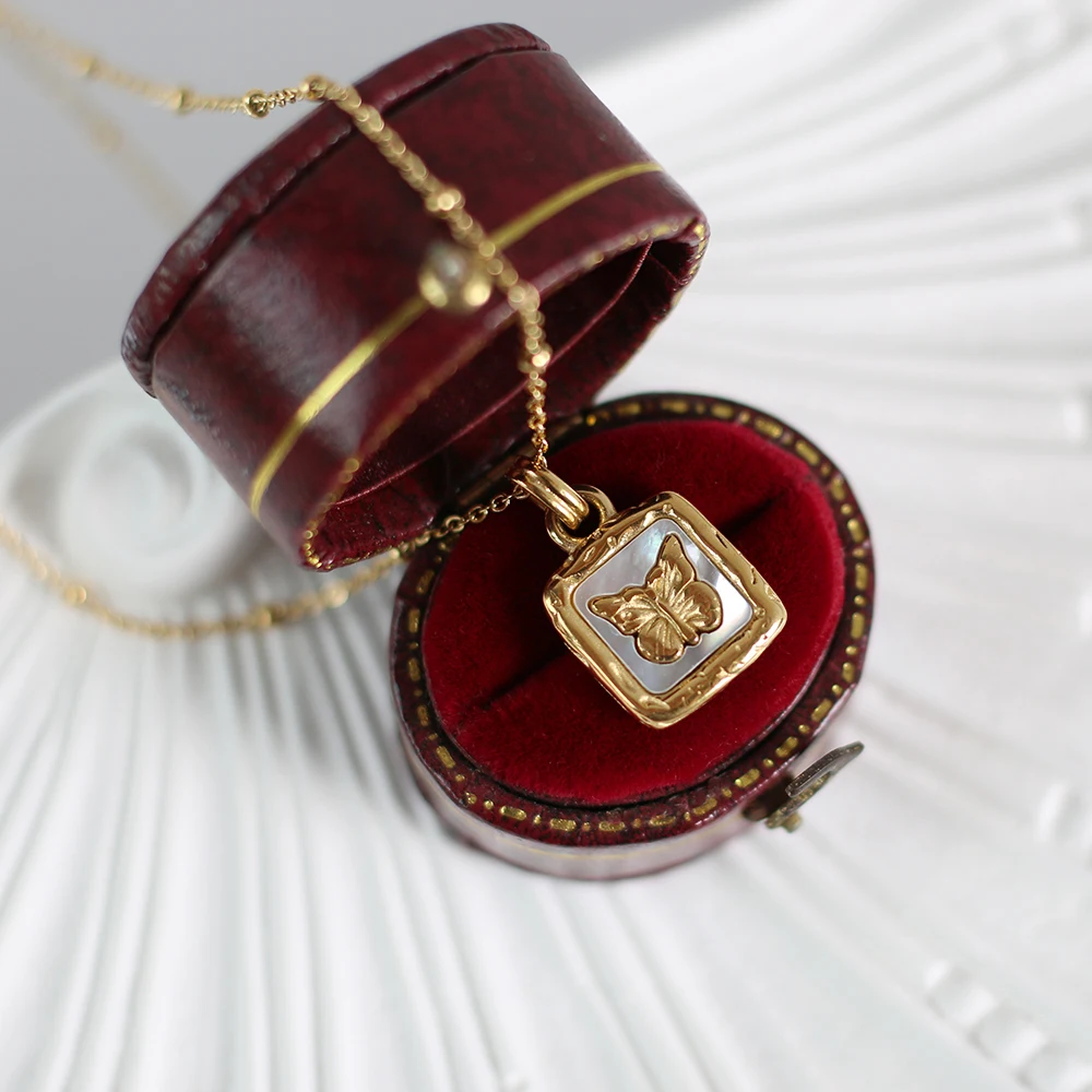 

MODAGIRL натуральная перламутровая бабочка квадратный кулон ожерелье из нержавеющей стали позолоченные бусины цепь для жены ювелирные изделия подарок