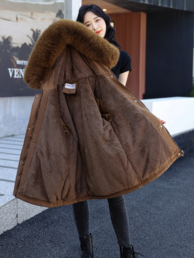 2022 New Winter Jacket Women Parka Fashion Long Coat Wool Liner Hooded Parkas Slim With Fur Collar Warm Snow Wear Padded Clothes