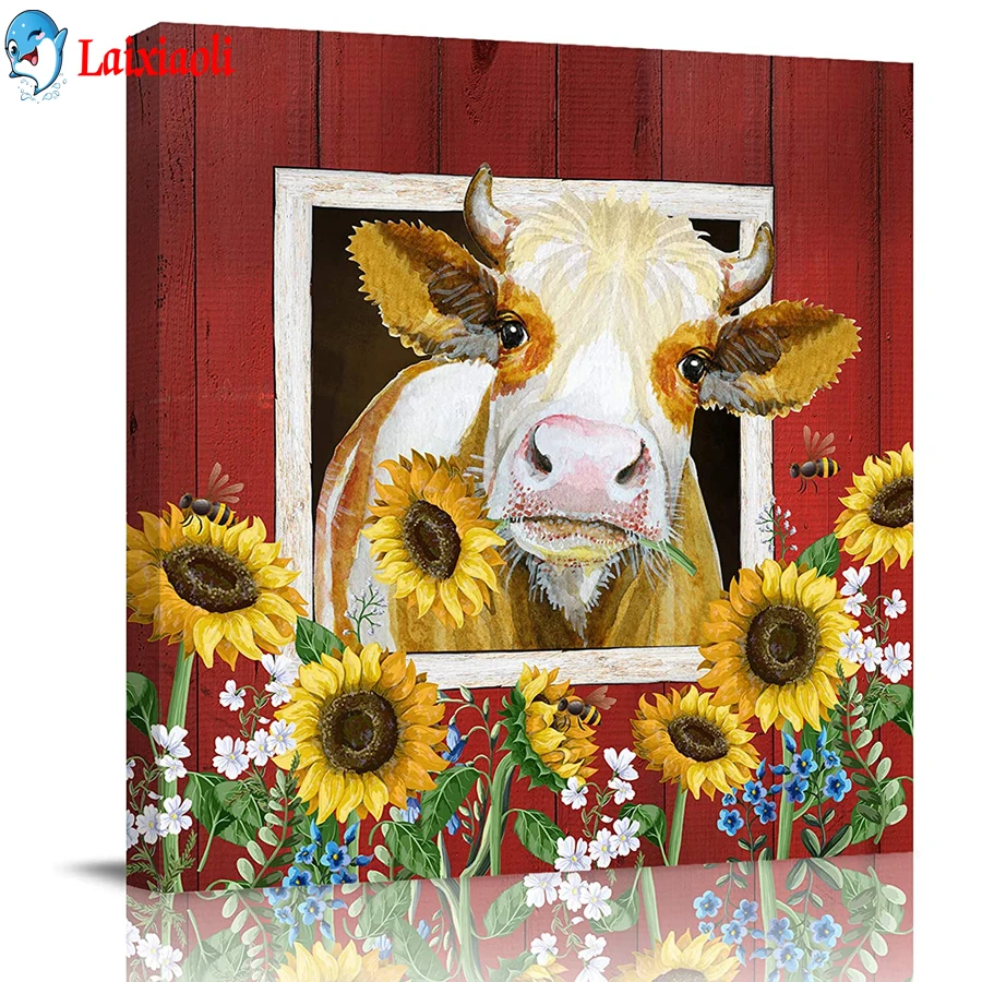 

Farmhouse cows and sunflowers Diamond Embroidery Full Drill Square 5D Diamond Painting Mosaic Picture Of Rhinestones Home Decor
