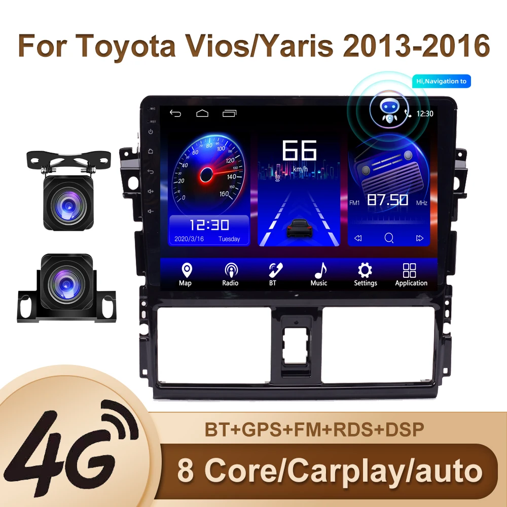 

Автомагнитола PEERCE, 2 Din, Android, Android 10, для Toyota Vios/Yaris 2013, 2014, 2015, 2016, GPS-навигация, автомобильный мультимедийный видеоплеер