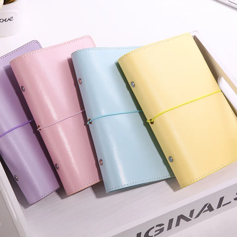 

A6 PU Leather DIY Binder Cover Macaroon Color Loose Leaf Ring Binder Notebook Planner Diary Notebook Cover for School Supply