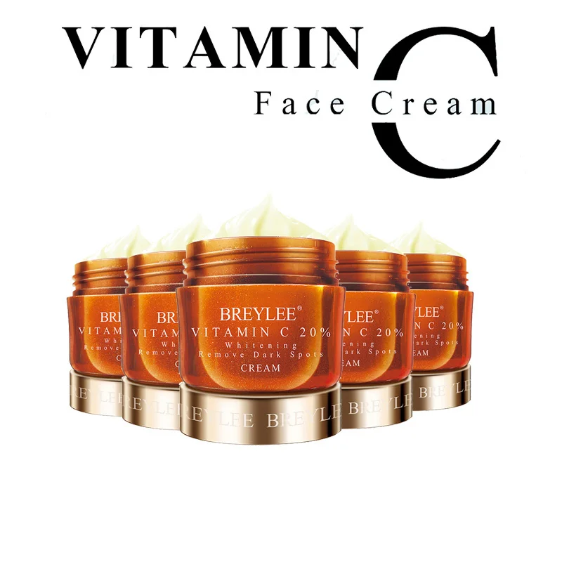 

5PCS BREYLEE Vitamin C Whitening Facial Cream 20% VC Fade Freckles Remove Dark Spots Melanin Remover Skin Brightening Cream 40g