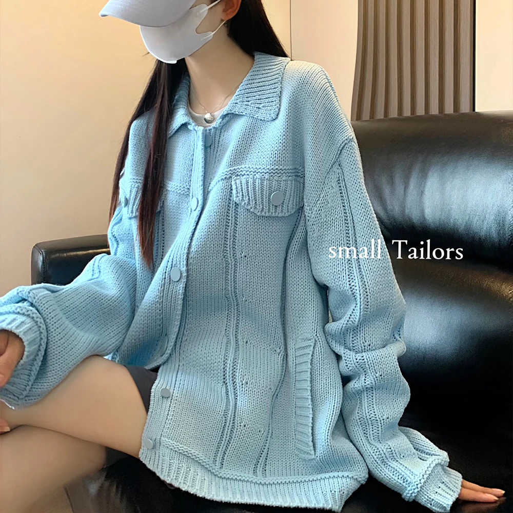 

Осень-зима 2023, дизайнерский вязаный свитер с лацканами, топы с длинным рукавом, пальто, Свободный Новый минималистичный Топ, женское модное пальто для женщин