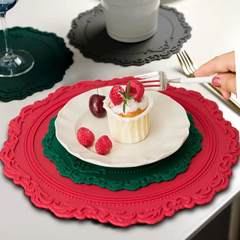 

2022New Lace Placemat Kitchen Tablemat Oil Resistant Heat Insulation Non-Slip Coaster Bowl Pads Home Washable Cup Mat 12/23/35