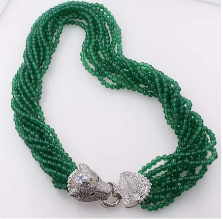 

10rows green agate round 4mm necklace 19inch