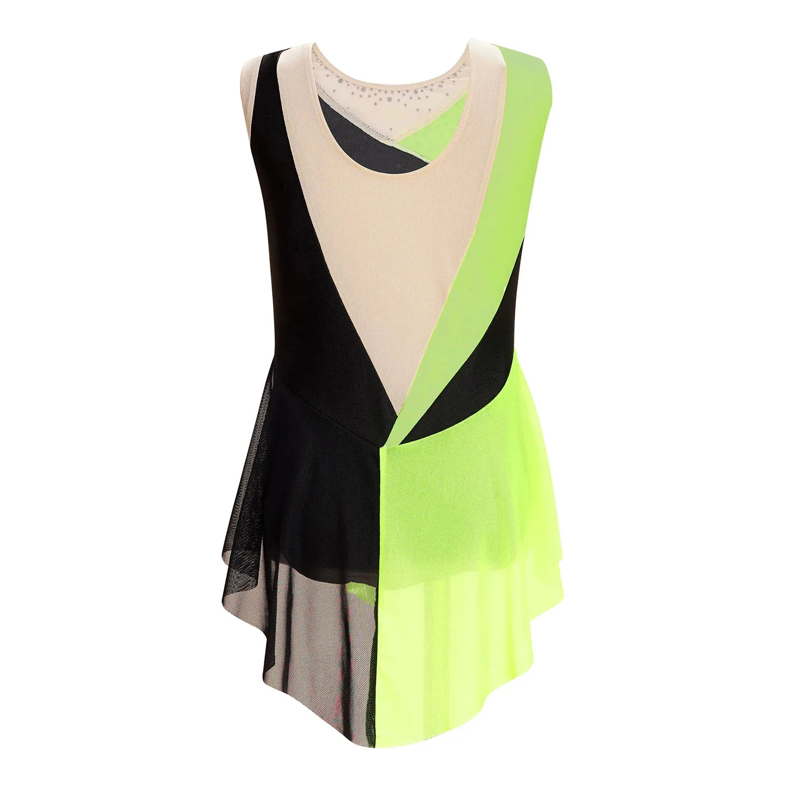 Детское платье для катания на коньках девочек блестящее женское с прозрачной