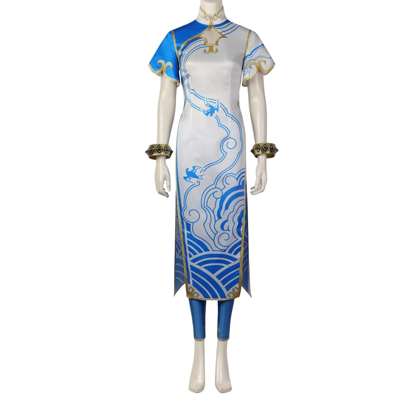

Adult Women Halloween Festival Canival Costume Game Fighter Chun Li Cosplay Outfit Vintage Cheongsam