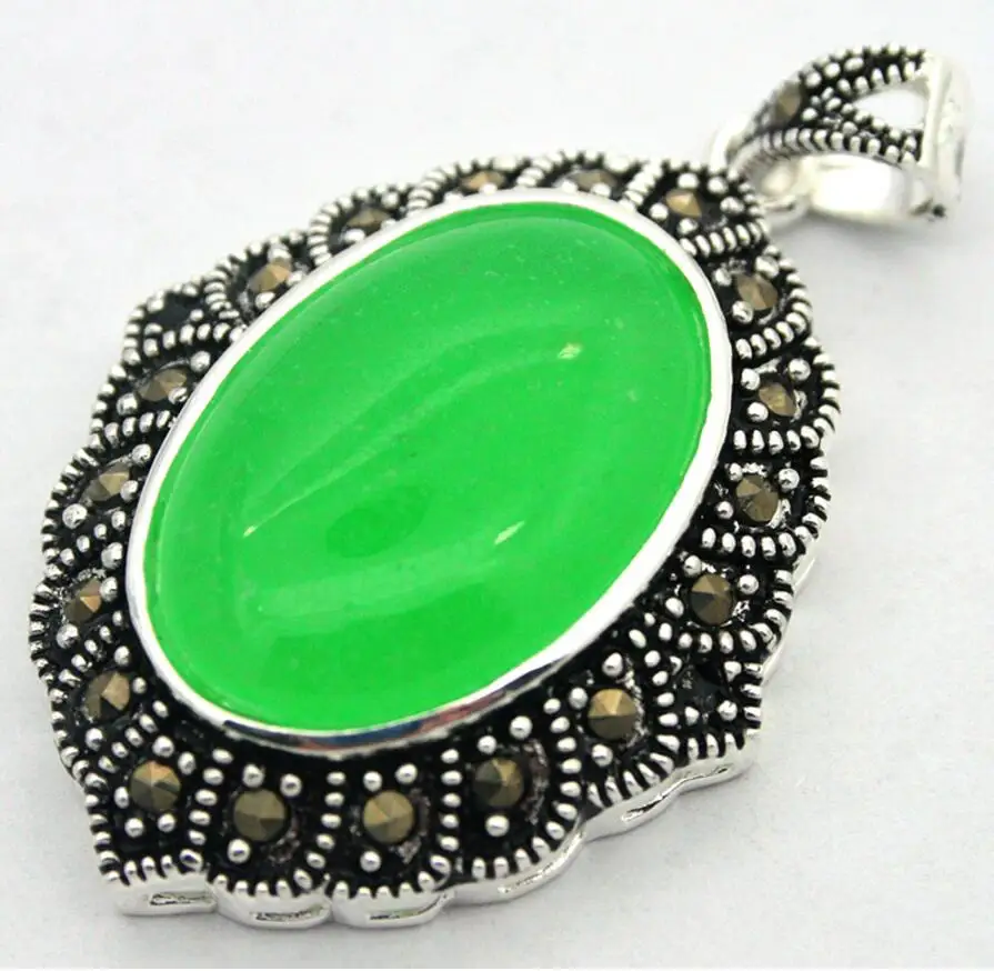 

Бесплатная доставка, подвеска из натурального зеленого нефрита из серебра 925 пробы марказит ожерелье 27*430 мм