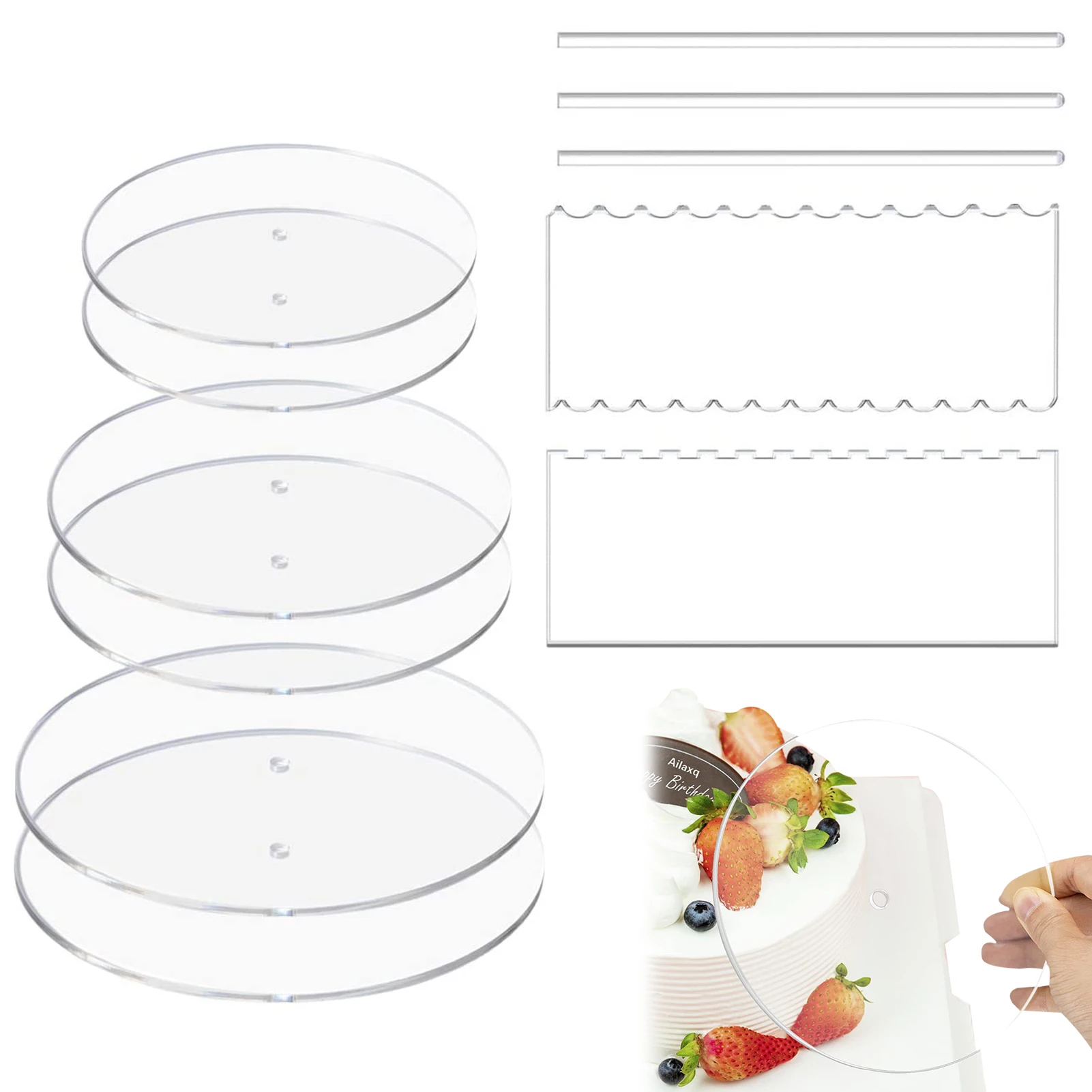 

Acrylic Round Cake Discs Set Transparent Acrylic Round Cake Pan Set Comb Icing Scraper For Creating Perfect Cakes 5.25 7.25 9.25