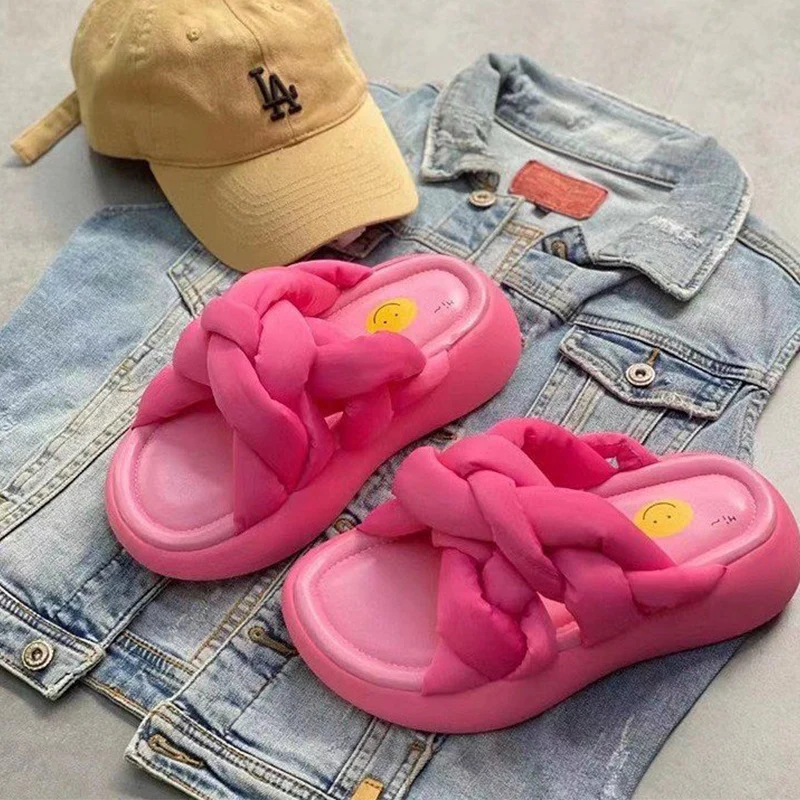 

Шлепанцы женские на платформе, повседневные сандалии на плоской подошве, пляжная обувь, сланцы, тапки с ремешком на пятке, лето 2023