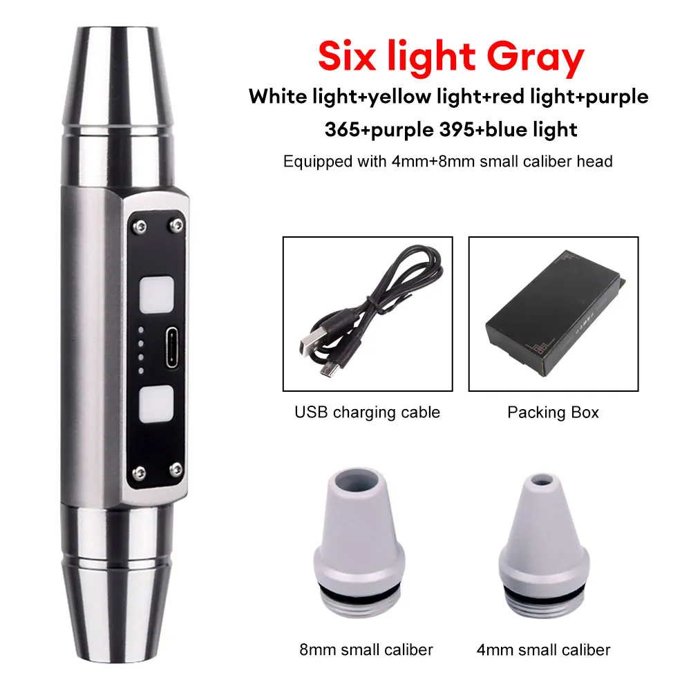 

Фонарик с двойной головкой и идентификацией нефрита, перезаряжаемый светодиодный фонарик 365/395 нм, лампа с шестью источниками света, ювелирные изделия, детектор драгоценных камней, УФ-свет