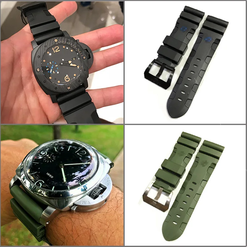 

WatchBand For Panerai LUMINOR PAM 441 Soft Natural rubber silicone 24 26mm Watch Accessories Watch Bracelet Man Pin Buckle Strap