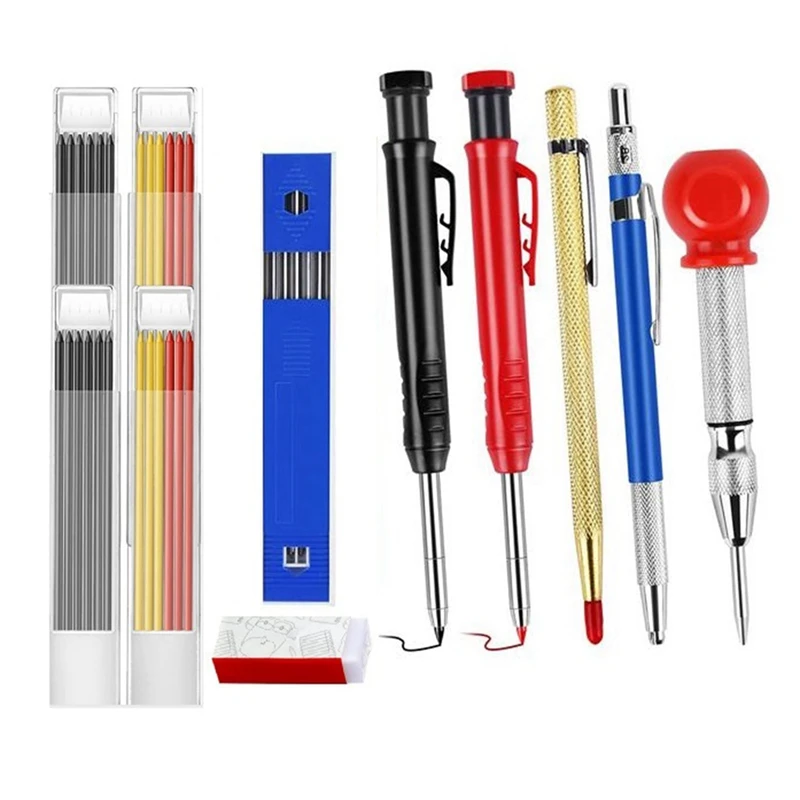

Mechanical Carpenter Pencils Set With 36 Pcs Refills, Carbide Scribe Tool, Solid Deep Hole Woodworking Pencils