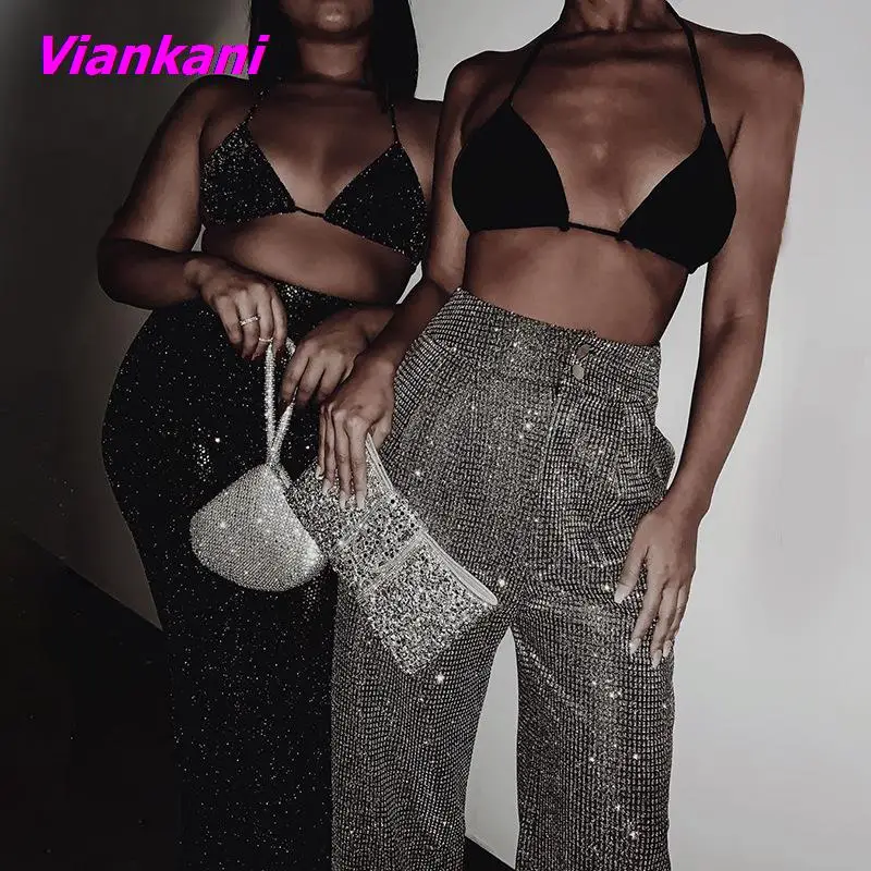 

Glitter Pants Fall Outfit Women 2022 New High Waist Wide Leg Sparkly Sequined Trousers Luxury Brand Night Clubwear Party Pants
