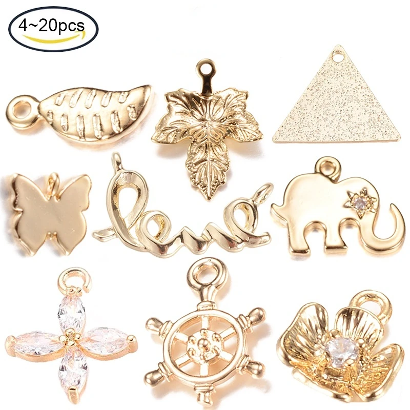

5-20PCS fashion Real 18K Gold Plated Brass Cubic Zirconia Charms Flower Nickel Free 12x9.5x2mm Hole: 1mm Jewelry Necklace Making