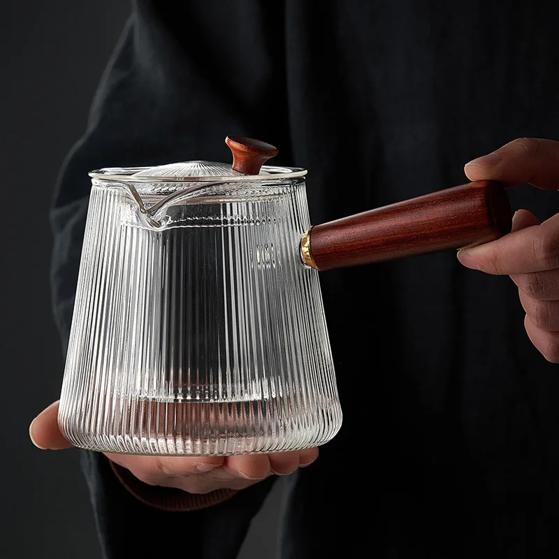 Price 500 800Ml cam çaydanlık çıkarılabilir Clear Infuser Sandal ahşap saplı soba mikrodalga borosilikat ev ofis cam su ısıtıcısı