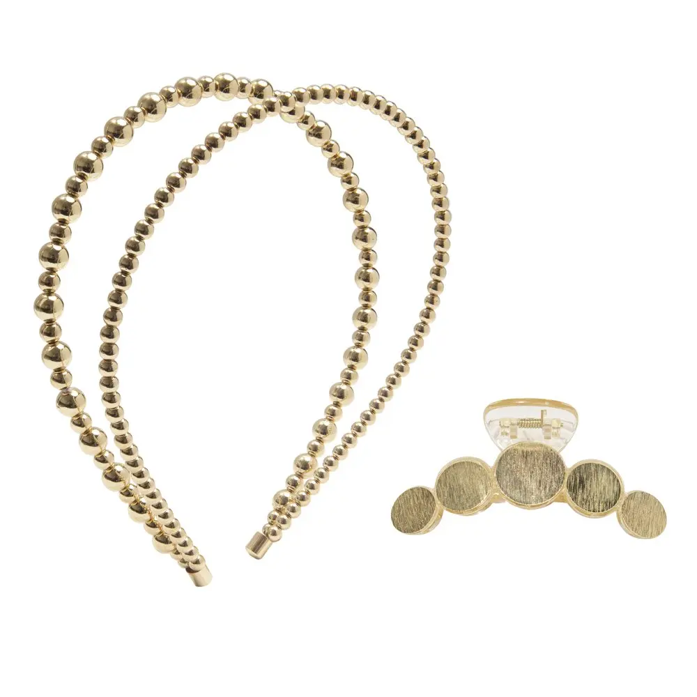 

Beaded Headband and Gold Claw Clip Set, 2-Piece