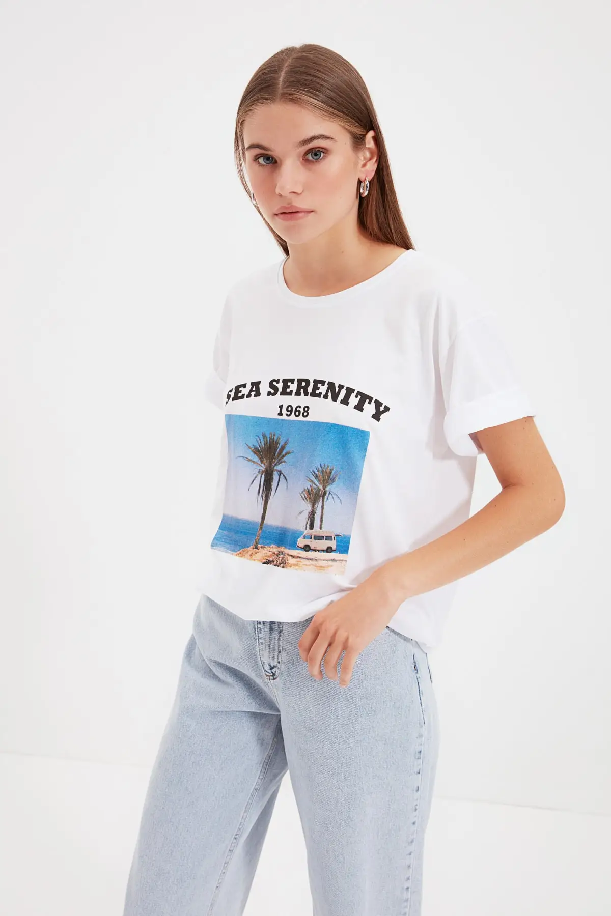 

Trendyol Printed Boyfriend Knitted T-Shirt TWOSS21TS3981